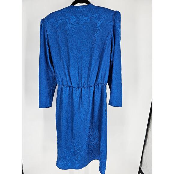 Pure Argenti Women's Blue Long Sleeve Scarf V-neck Floral Button Dress Size 14 - Picture 4 of 4